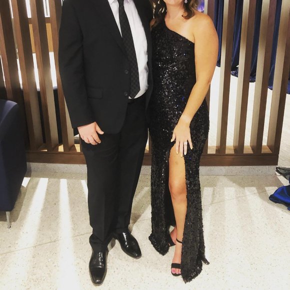 Lulu's Born for the Party Black Sequin One-Shoulder Maxi Dress Size M - Picture 1 of 5